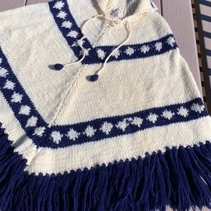 Vintage Italian Wool Cape, so boho & Harry Styles!! Royal blue & natural wool